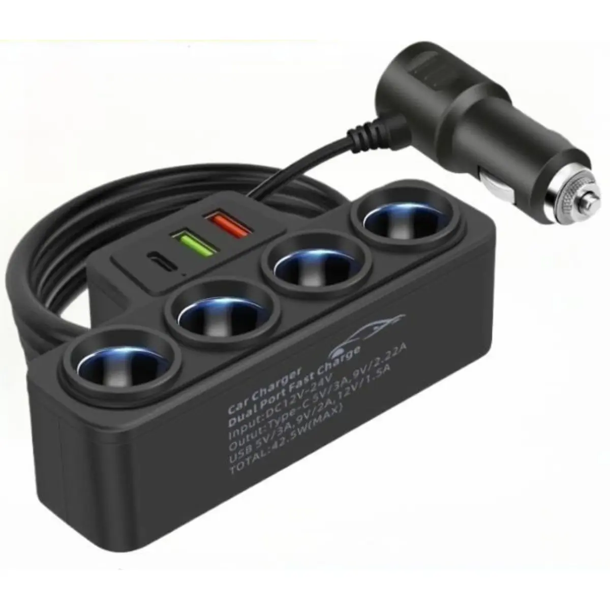120W Car 4-Socket Adapter with PD Fast Charge,QC3.0 & PD 3 Charging Ports, Super FastCharger Adapter for 12V/24V Vehicles, Cars, Car Gadgets