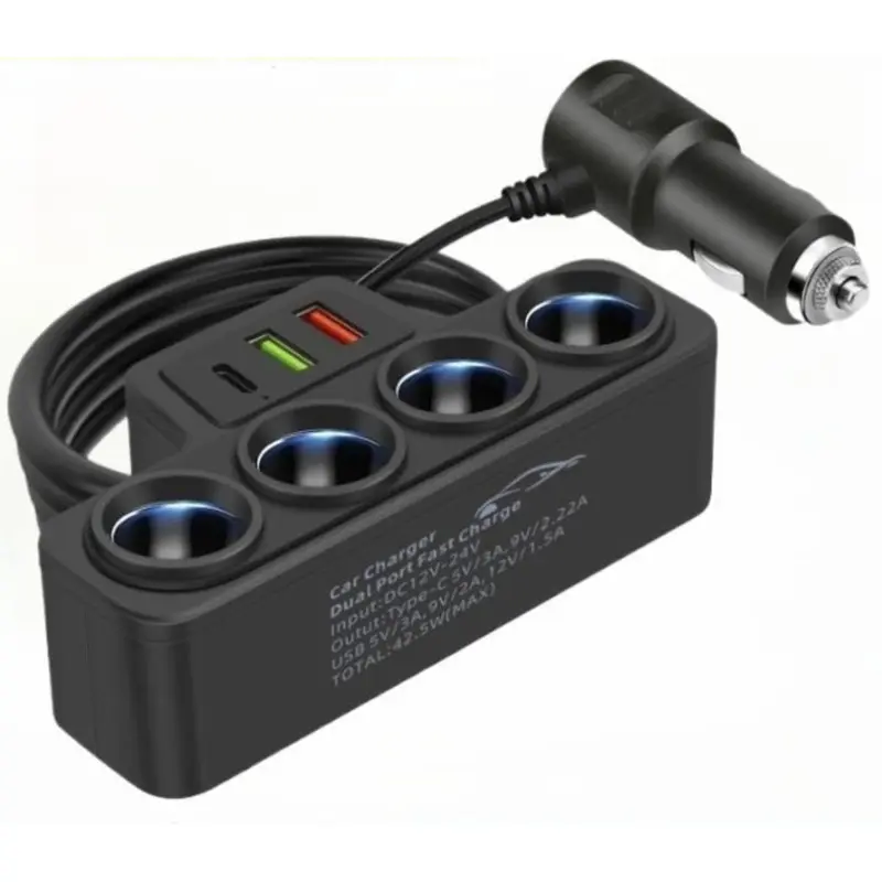 120W Multi-USB Smart Power Charger, 4-Port 12V Car-Ready Adapter with PD Fast Charge, QC3.0 Quick Charge & Max 42.5W Output for Multi-Device Phone Charging (Car Accessory)