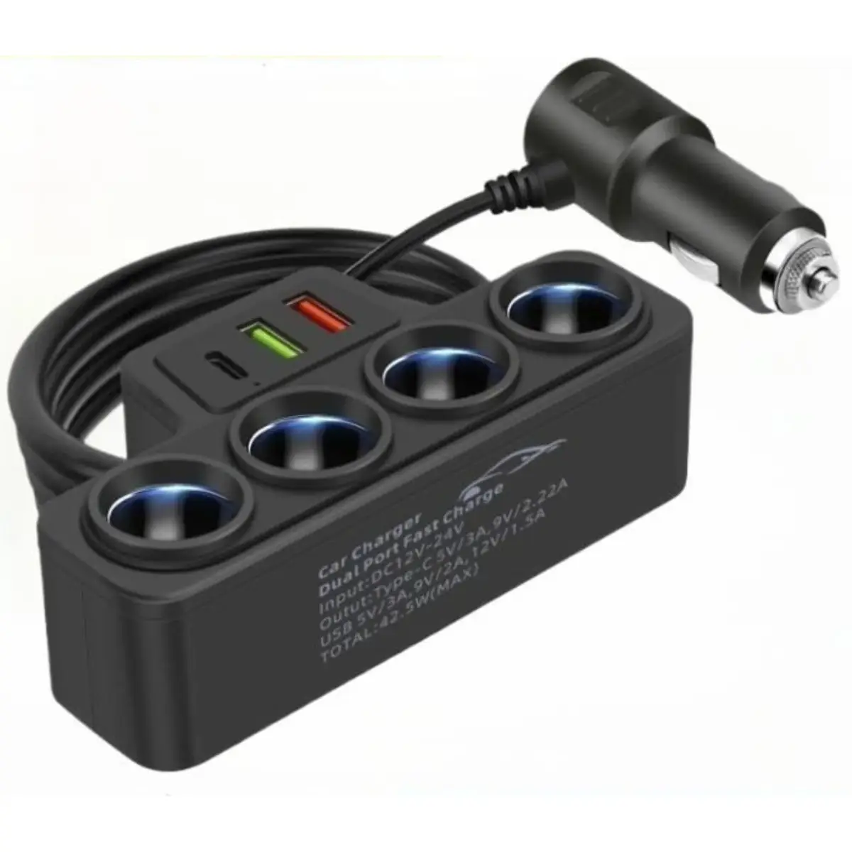 120W Car 4-Socket Adapter with PD Fast Charge,QC3.0 & PD 3 Charging Ports, Super FastCharger Adapter for 12V/24V Vehicles