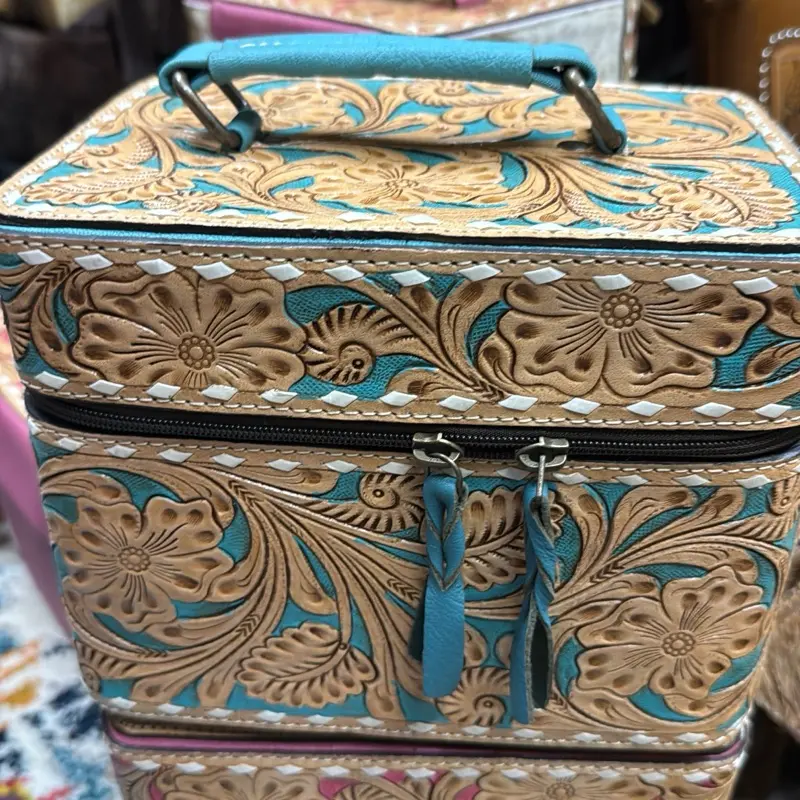 Blue tooled / cowhide Jewelry Box