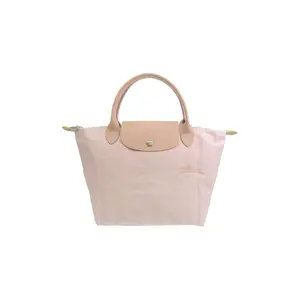 Longchamp Le Pliage Green 23 Small Tote Bag in Sakura Pink with Canvas and Leather Trim, Snap Button and Zipper Closure for Women
