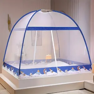 Round Top Printed Mosquito Net Tent with Zipper Dual Doors, Pop-Up Easy Installation, Foldable, Large Space Bedroom Decor, Anti-Mosquito Protection