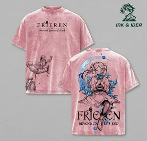 Frieren Tee Washed Season Frieren Beyond Journey’s End, Vintage Washed Heavy Cotton Oversized Anime Manga T-Shirt Set, Retro Unisex Streetwear Graphic Top, Fantasy Healing Journey Edition, Japanese Anime Merch