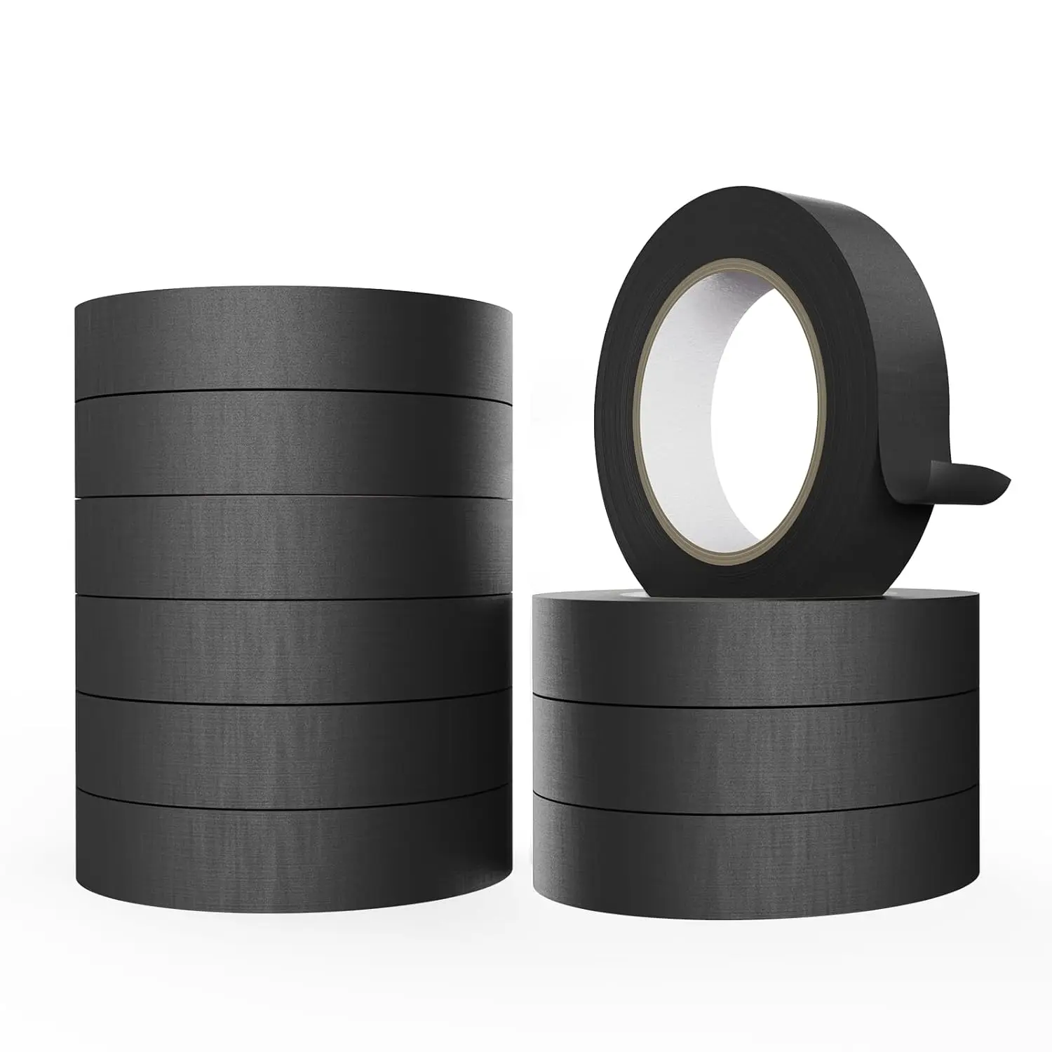 Black Masking Tape 1 Inch Wide Bulk, 10 Rolls Black Painters Tape 1 Inch × 55 Yards, Multi-Surface Black Tape for Car Craft School,