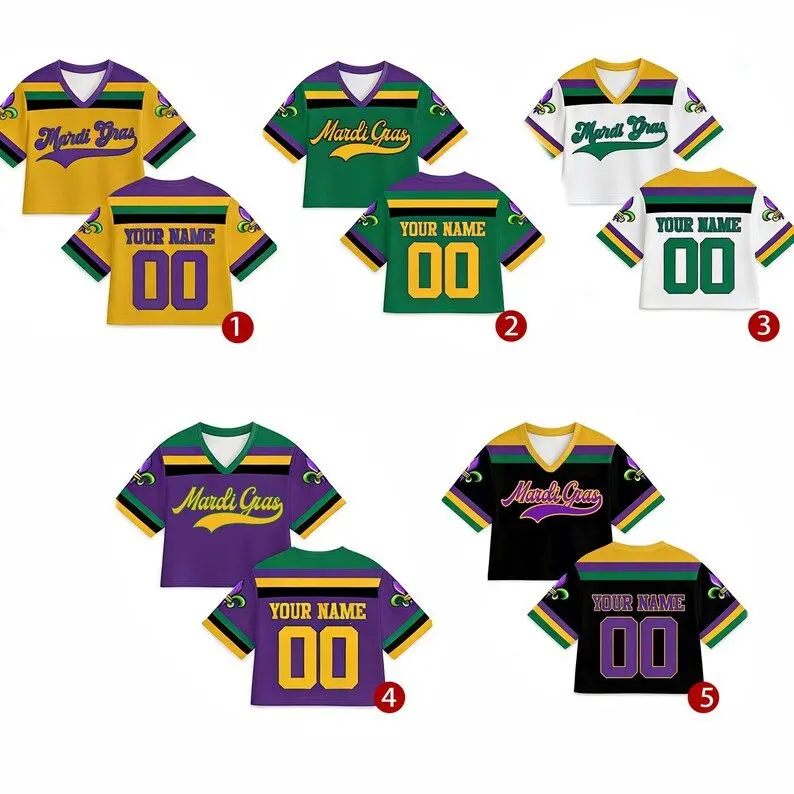 Personalized Mardi Gras Crop Top Jersey, Custom Name & Number