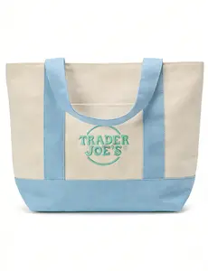 Trader Joe’s Women’s Floral Tote Bag,1-Pack Two-Tone Canvas Tote Bag with External Pocket – Reusable Grocery Shopping Bag, Top Zipper Closure, Sturdy Daily Essentials Bag for Work, Shopping & Casual Use