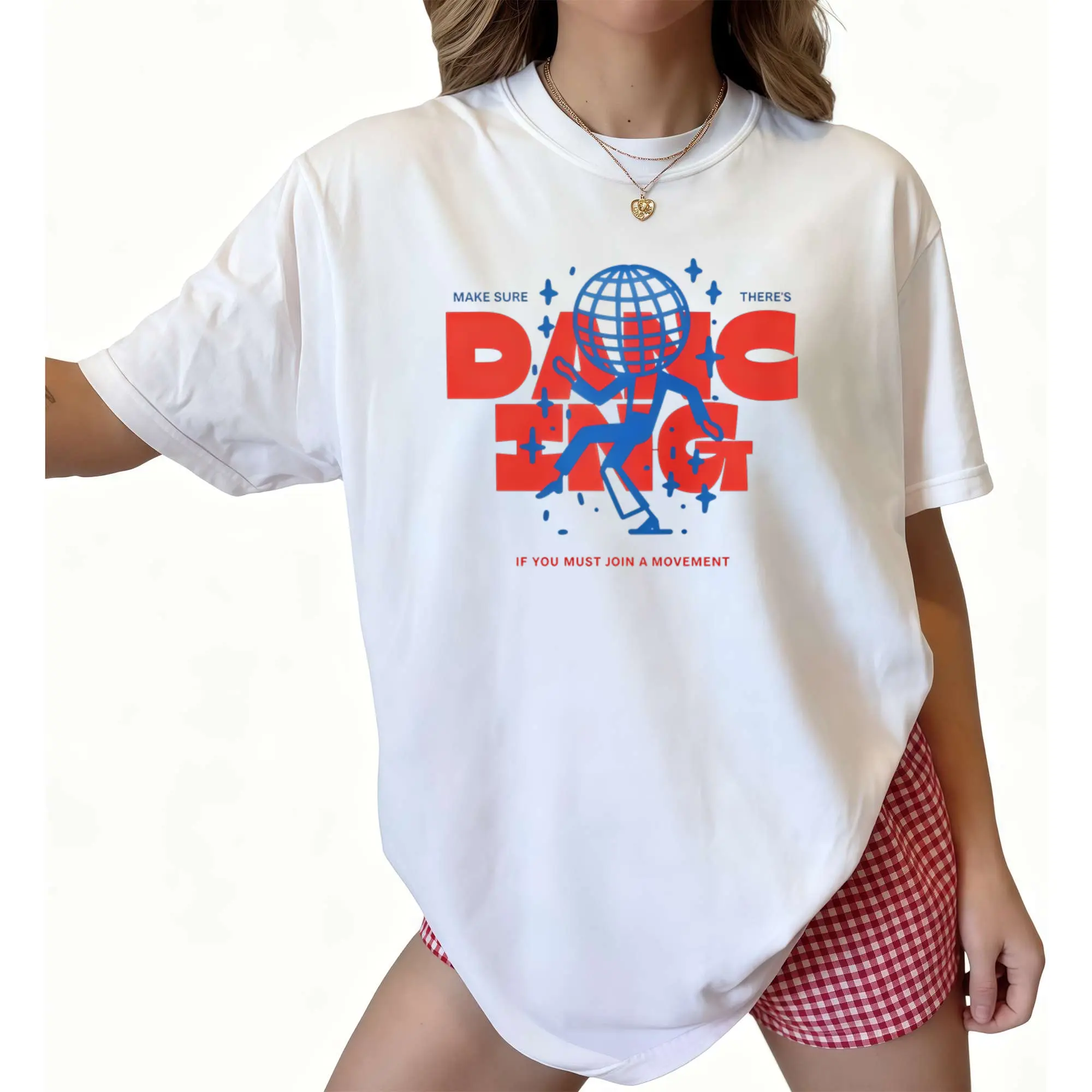 Women's Vintage 70s Disco T-Shirt with Dancing Globe & Retro Psychedelic Star Print - Short Sleeve Crew Neck Top Suitable for Spring Summer Casual Wear, Themed Parties, Retro Outfits