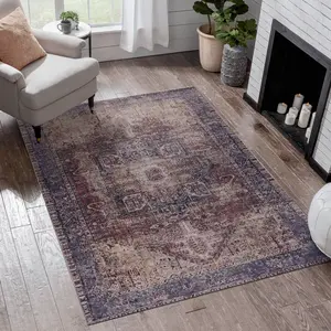 YYDS Area Rugs 4x6, Washable Rug, Low-Pile, Non-Slip, Non-Shedding, Foldable, Kid & Pet Friendly - Area Rugs for living room, bedroom, kitchen, dining room rug - for Gifts, (Burgundy, 4' x 6')