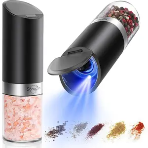 Gravity Electric Salt and Pepper Grinder Set with Dust Cover, Battery Operated(4 AAA), Large Capacity, Adjustable Coarseness, One Hand Automatic Salt and Pepper Shakers Set Mill with LED Light