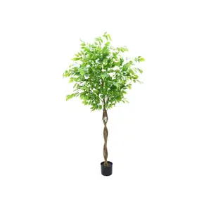 Green - 5 FT Artificial Ficus Tree, Large Faux Ficus Branches Artificial Tree, Tall Fake Potted Ficus Tree With Planter For Home Office Living Room Decoration Decorative Fruit