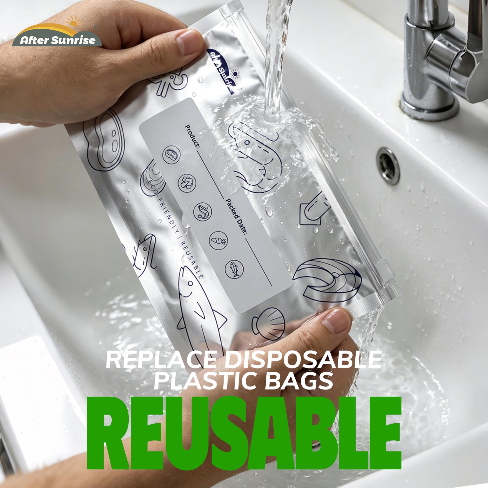 【Refrigerated Food】Reusable Aluminum Foil Sealable Storage Bags, Aftersunrise 2026 New Resealable Vacuum Zipper Pouches for Food, Stand Up Foil Sealable Bags with Label and Zip Lock for Vegetable Fruit Meat