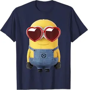 Cute Yellow Character Graphic Valentine's Day Dave Heart Glasses T-Shirt #Minions #ValentinesDay #FunnyTShirt #CartoonTee #GiftForHer