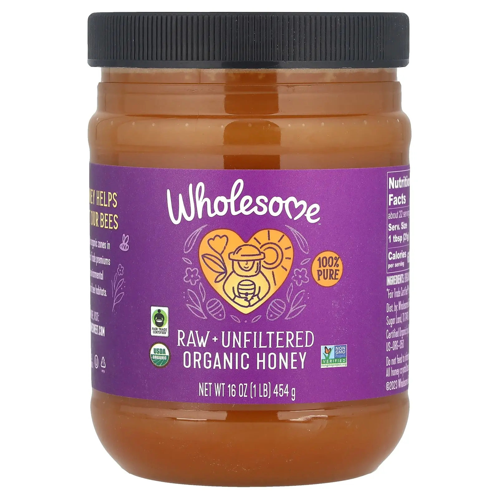 Wholesome Sweeteners Raw + Unfiltered Organic Honey , 16 oz (454 g)