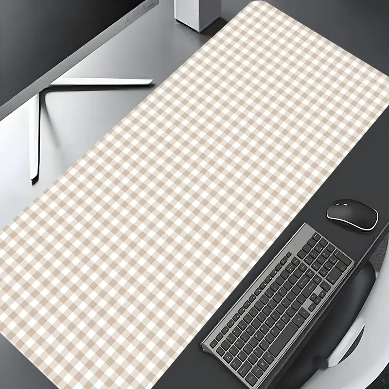Beige Checkered Pattern Design Large Gaming Mouse Pad,Desktop Protection Pad,Washable Rubber Pad Non-Slip Lock Edge Multi-Size Mouse Pad Suitable For Home Office, Desk Accessories, Corporate Work Desk Accessories