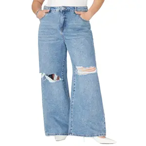 ELOQUII Women's Plus Size The Yvette Rigid Wide Leg  Jean