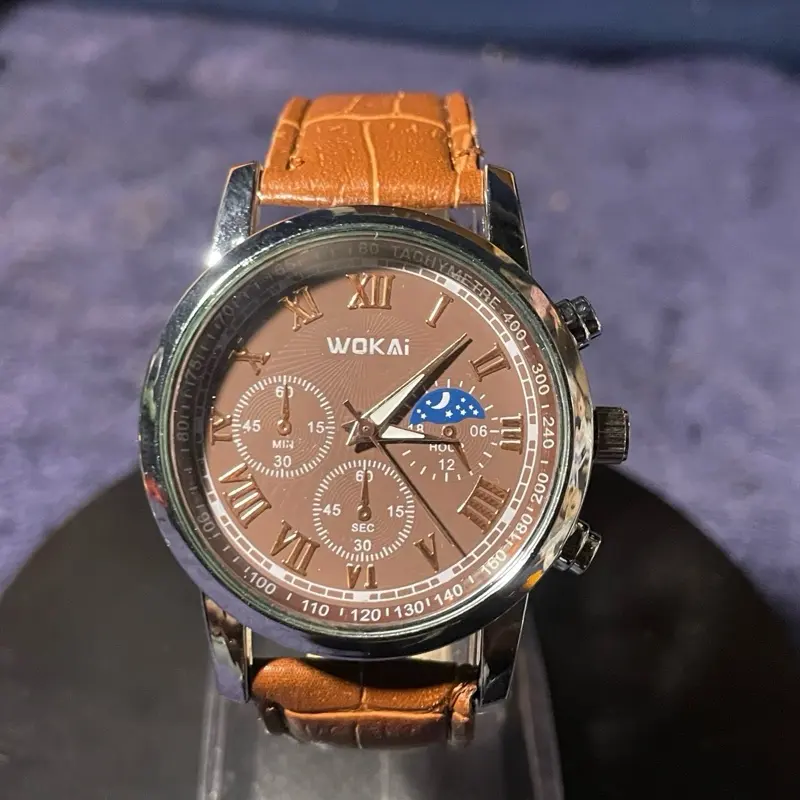 Men's Wokai Brown Moonphase Dial Analog Quartz Dress Watch
