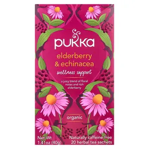 Pukka Herbs Organic Herbal Tea, Elderberry & Echinacea, Caffeine Free, 20 Sachets, 1.41 oz (40 g)