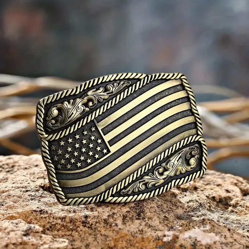 USA Flag Belt Buckle, Antique Tone Western Style for Cowboys and Cowgirls, Patriotic American Design, Vintage Country Accessory, Ideal for Rodeo and Southern Pride, Sturdy Metal Buckle for Leather Belts and Jeans, Great for Men’s and Women’s Outfits