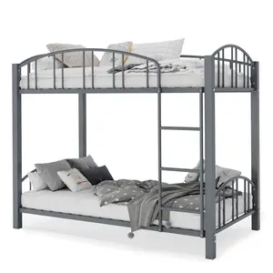 【GARVEE】Heavy Duty Twin Over Twin Metal Bunk Bed, Solid Steel Frame with Arched Safety Guardrail, Built-in Stable Ladder, Space-Saving Modern Bedroom Furniture, No Box Spring Needed, for Boys Girls  Bedroom