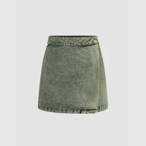 Cider [size 0-10] Denim High Waist Washed Cut Out Mini Skirt