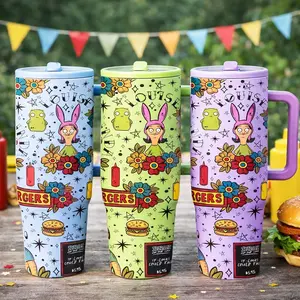 1pc 40oz Bob's Burgers Insulated Tumbler with Handle and Lid, Quencher Tumbler, Retro Cartoon Pattern Travel Mug, Stainless Steel Cup for Coffee Tea Water, Large Capacity Reusable Drinkware, Keeps Cold 12 Hours Hot 6 Hours, Birthday Holiday Gift Idea