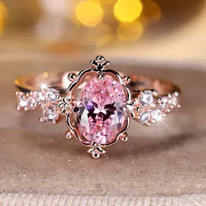 Elegant Eternity Design Engagement Ring with Pink Cubic Zirconia - Luxurious Copper Band, Sparkling Rhinestones, Perfect for Valentine'S Day and Weddings, Wedding Ring | Elegant Ring Design | Cubic Zirconia Ring