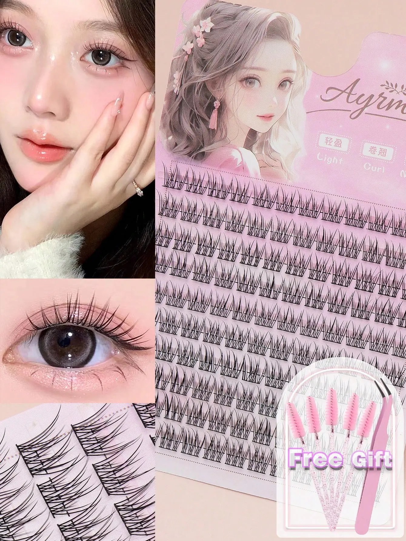 10 rows, 120 clusters of fish-tail eyelash extensions, mixed lengths 5–12 mm, segmented individual lashes, soft fish-tail lash clusters, natural fluffy DIY lashes, suitable for at-home lash looks