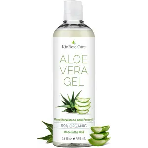 KinRose Care, 12oz Organic Aloe Vera Gel for Face, Skin, Hair & Sunburn Relief - From 100 Percent Pure Aloe Vera - Cold Pressed, Vegan, Unscented - Made in USA.