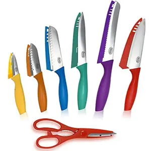 Alpine Cuisine 7-Piece Color Handle Cutlery Set - Ultra Sharp Stainless Steel Knives with Ergonomic Multi-Color Plastic Handle