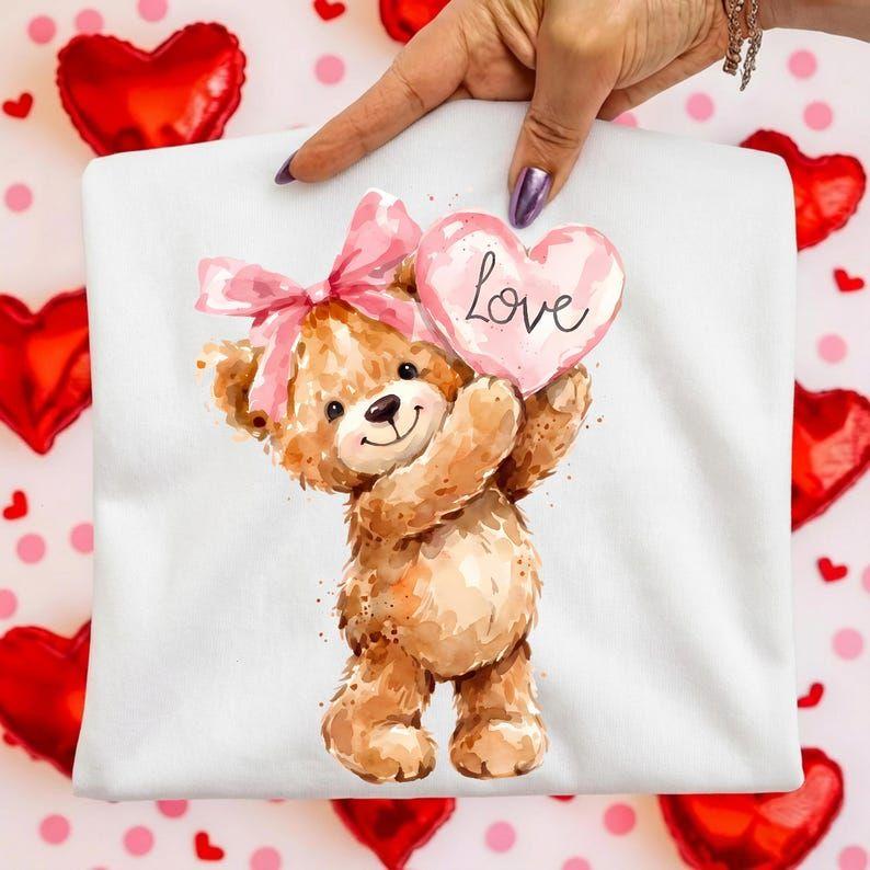 Valentine Bear Shirt, Coquette Teddy Heart Comfort Colors Tee, Pink Bow Cute Valentine Gift