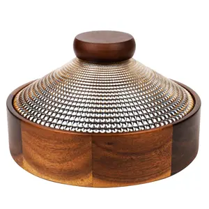 Wooden Snack Box with Glass Lid,4-CompartmentServing Tray for Nuts, Candy, Dried Fruits, MultipurposeStorage Container for Home & Parties