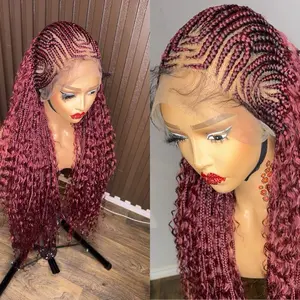 Burgundy Corn Row Boho Braided Wig - Multi-Color Design, Soft Hair, Ideal for Casual Outfits