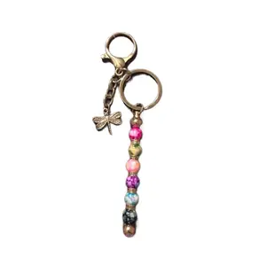 Dragonfly Charm Beaded Keychain - Colorful Beads with Keyring Attachment