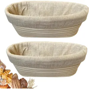 10 Inch Oval Bread Banneton Proofing Basket Set of 2, Sourdough Proofing Basket Kit for Artisanal Baking, Bread Making Tools For Professional & Home Bakers