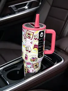 Hydrojug 40oz Red Stamp Print Tumbler, Popular Must-Have Insulated Water Bottle With Flip Straw And Handle, Leak-Proof & Ultra Durable, Ideal For School, Gym, Lunch, Road Trip And Camping