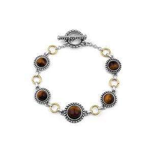 Mytys Chunky Chain Link Bracelet for Women Zirconia Toggle Clasp Cable Bracelets Two-Tone Link Circle Bangle Durable Stylish Vintage Luxury Style