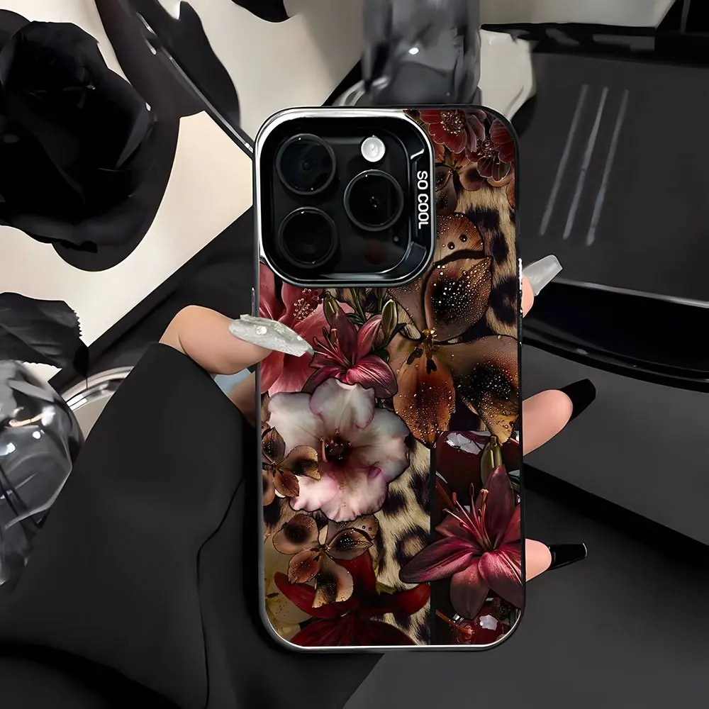 Trendy Leopard Floral Phone Case, Anti-Slip Large Hole Design, Perfect Gift for Men & Women, Fits Phone Case for iPhone 17, 16, 15, 14, 13, 12, 11, X, XR, 8, 7 (Pro/Max/Plus/Air/17E) and Samsung Galaxy S24, S23, S22, S21 Smartphone Protection