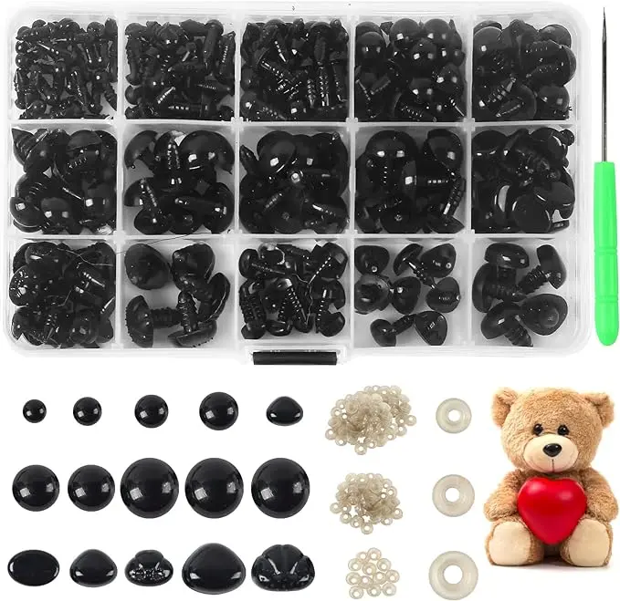 566PCS Safety Eyes and Noses for Amigurumi, Stuffed Crochet Eyes with Washers, Craft Doll Eyes and Nose for Teddy Bear, Crochet Toy, Stuffed Doll and Plush Animal (Various Sizes)