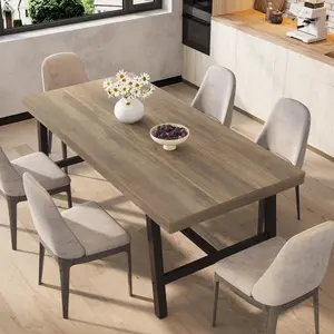 70.87 Inch Long Large Dining Table with Rustic Wooden Tabletop and Strong Metal frame, Modern Industrial Kitchen and Dining Room Table