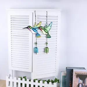 Hummingbird Wind Chime — Painted Metal & Glass Art Ornament | Aluminum Tube Bell | Home & Garden Hanging Decor