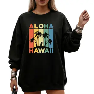 Hawaiian Surfboard and Palm Beach Sweatshirt – Aloha Hawaii Long Sleeve Fashion
