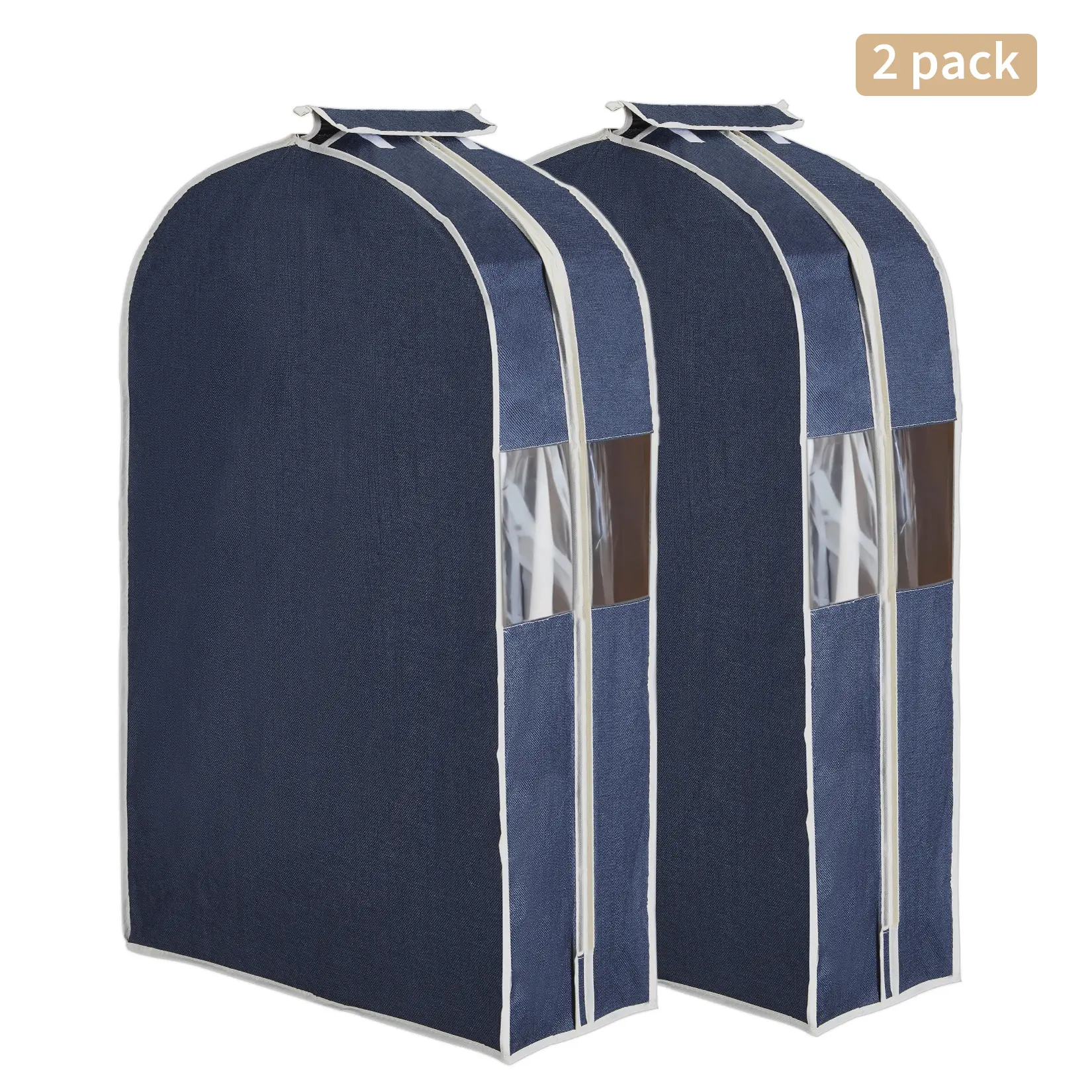 2-Piece Set Cotton Linen 40 in Garment Bags for Dust Protection - Lightweight, Durable, Breathable, Easy to Store, Stylish, Two Piece Set