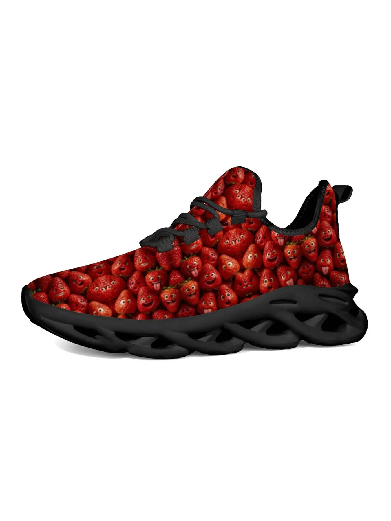 Exclusive Strawberry Print Casual Shoes, Unique Fashion Design, Vibrant Artistic Graffiti Style, Comfortable Thick Sole, Youth Trend
