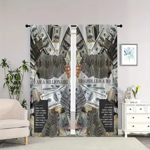 dollar bill-themed money bag with blackout curtains on both sides, suitable for living rooms, bedrooms, and apartments, perfect for New Year's decorations.