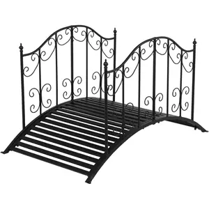 【Father's Day Gift】Ubesgoo Garden Bridge Metal Yard Arch Path Bridge with Patterned Guardrails, Ourdoor Decorative Black Iron Foot Bridge for Pond and Backyard Landscaping-4FT