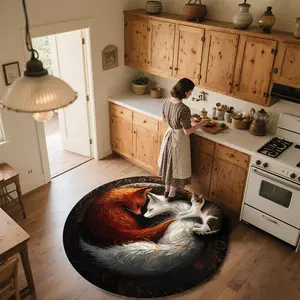Fox  Round patterned carpet, non-slip round mat for bedroom, living room, pet bed, and chair, home decoration, birthday gift, Christmas gift, Valentine's Day gift