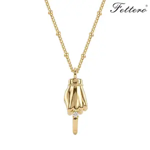Fettero Gold-Plated Hand Gesture Necklace – Dainty CZ Finger Pendant Chain fashion Jewelry accessory for Women friend gift personalized