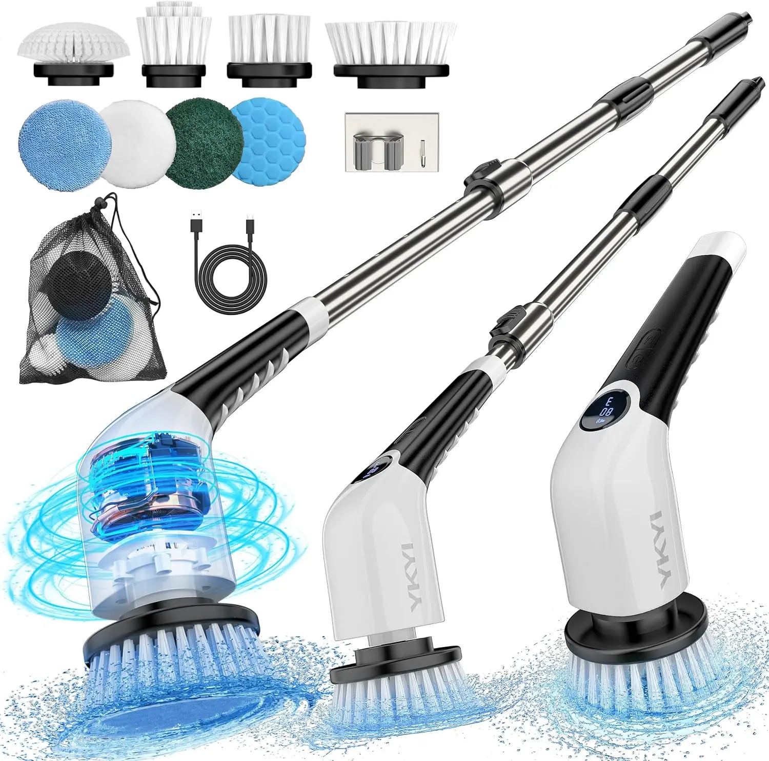 【Father's Day Gift】YKYI Cordless Electric Spin Scrubber – Powerful Shower & Bathroom Cleaning Brush with 4 Brush Heads, Adjustable Handle & 2 Speeds for Effortless Home Cleaning