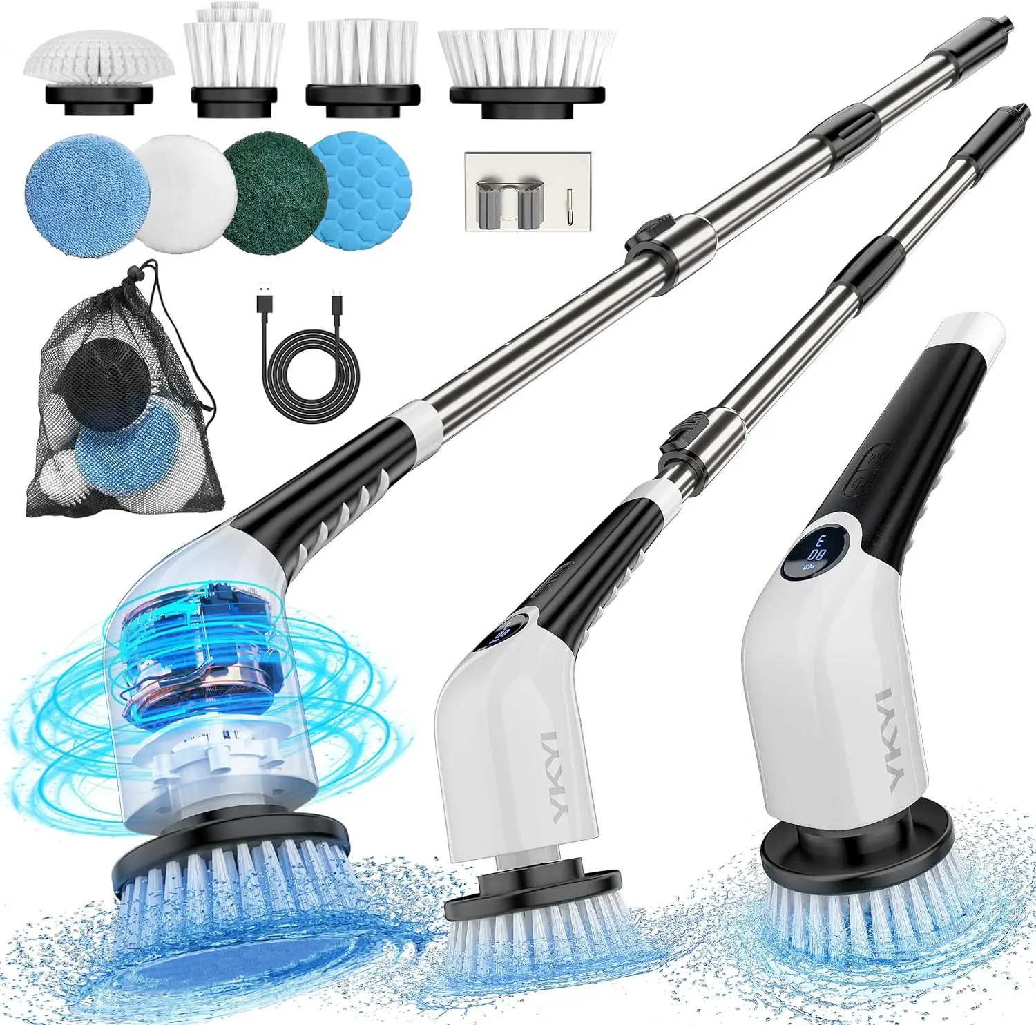 YKYI Electric Spin Scrubber with 8 Replaceable Brush Heads & 3 Adjustable Length...