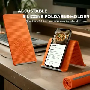 Portable foldable silicone phone holder Mount, can be bent into any shape freely, adjustable stand at multiple angles, non slip desktop base, water cup heating pad, suitable for mobile phones, tablets, laptops, portable travel, outdoor, and office use